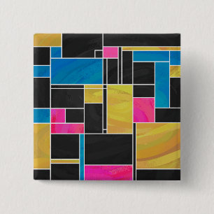 Utskrift av svart mondrian Blue Rosa Black Knapp