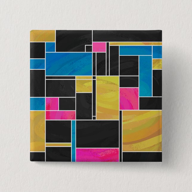 Utskrift av svart mondrian Blue Rosa Black Knapp (Framsida)