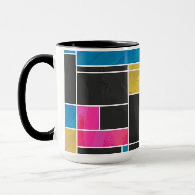 Utskrift av svart mondrian Blue Rosa Black Mugg (Vänster)