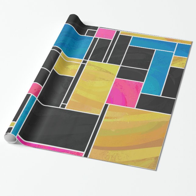 Utskrift av svart mondrian Blue Rosa Black Presentpapper (Utrullad)