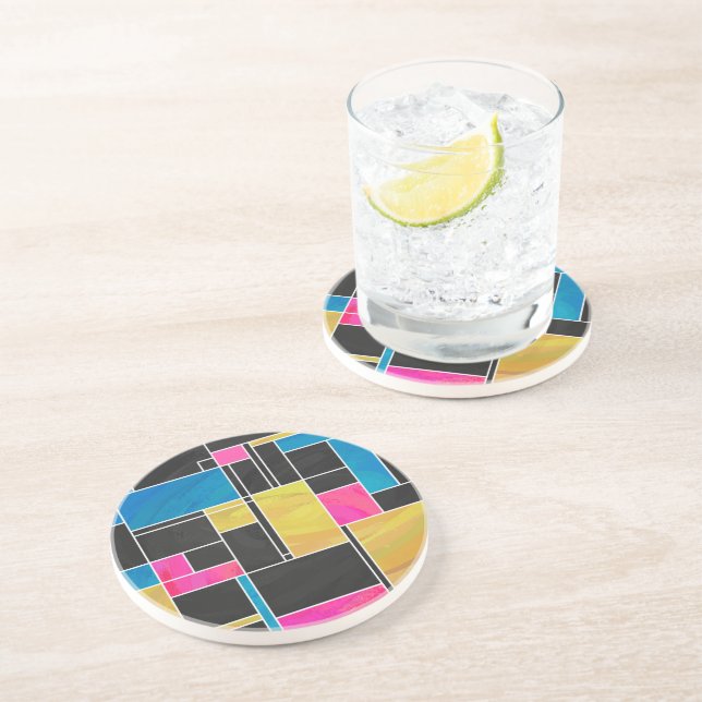 Utskrift av svart mondrian Blue Rosa Black Underlägg Sandsten (Sidan)