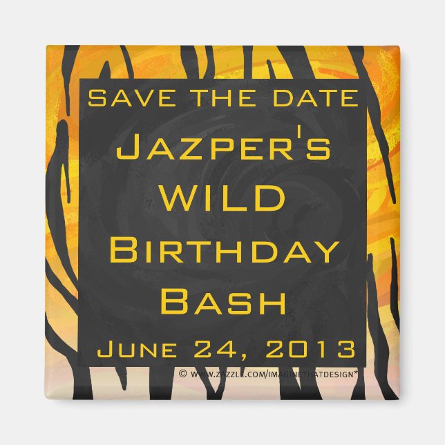 Utskrift av svart och Orange i Monogram Tiger Möns Magnet (Framsidan)