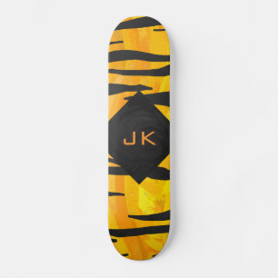 Utskrift av svart och Orange i Monogram Tiger Möns Skateboard Bräda 20,5 Cm