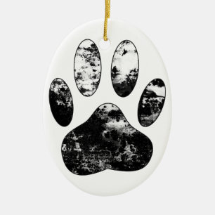 Utskrift av svart och vit Hund Julgransprydnad Keramik