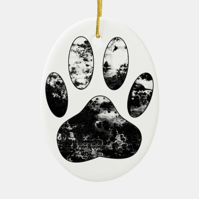 Utskrift av svart och vit Hund Julgransprydnad Keramik (Framsidan)