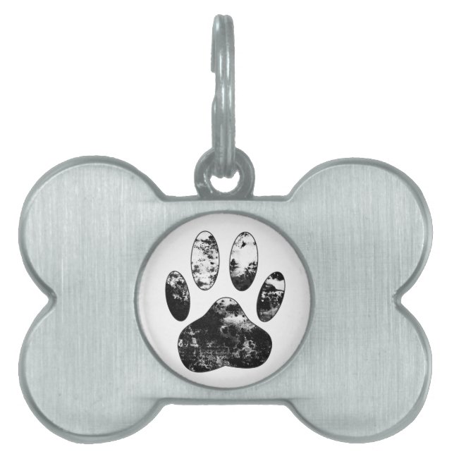 Utskrift av svart och vit Hund Namnbricka Husdjur (Framsidan)