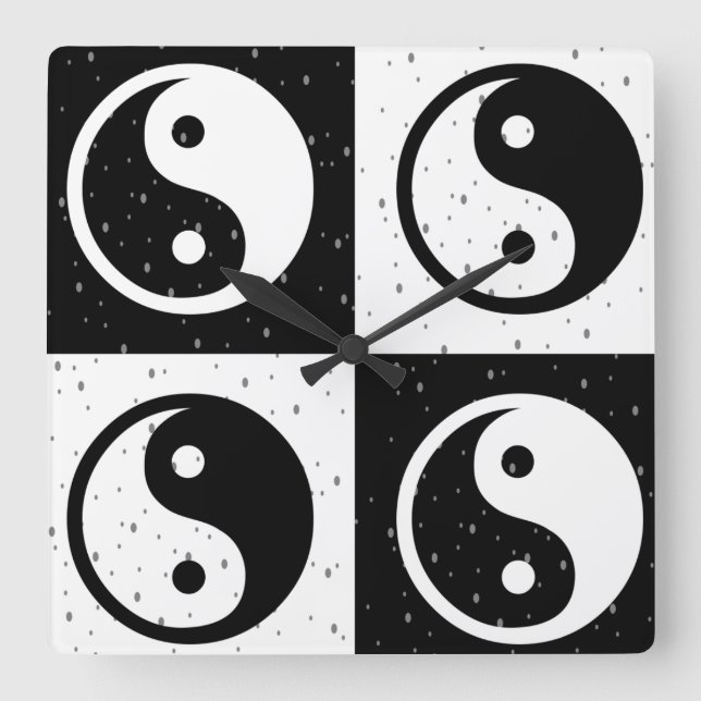 Utskrift av svart, vit, kontrollerad Yin-yang Zen- Fyrkantig Klocka (Framsida)
