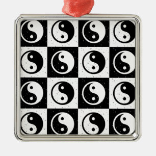 Utskrift av svart, vit, kontrollerad Yin-yang Zen- Julgransprydnad Metall