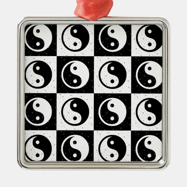 Utskrift av svart, vit, kontrollerad Yin-yang Zen- Julgransprydnad Metall (Framsidan)