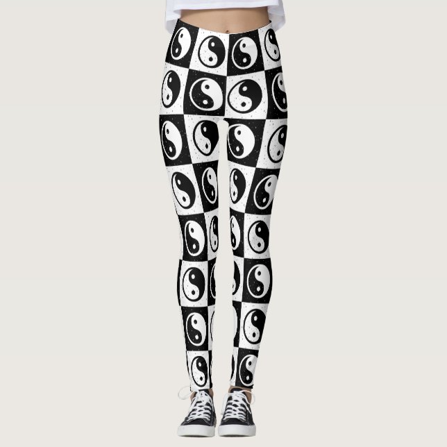 Utskrift av svart, vit, kontrollerad Yin-yang Zen- Leggings (Framsida)