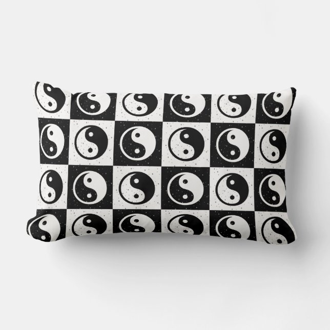 Utskrift av svart, vit, kontrollerad Yin-yang Zen- Lumbarkudde (Framsida)