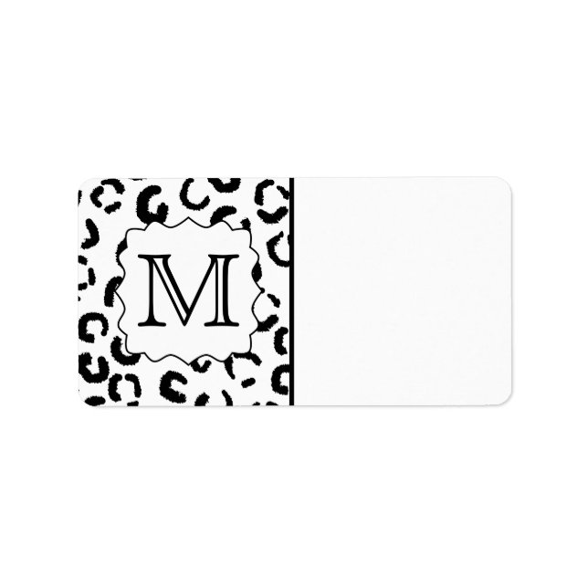 Utskrift av svartvit Anpassningsbar, monogram leop Adressetikett (Framsidan)