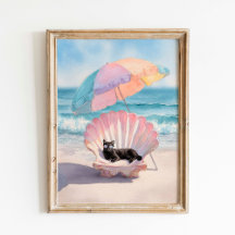 Utskrift av svartvit kattstråle: Seashell-stol