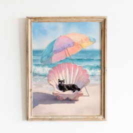 Utskrift av svartvit kattstråle: Seashell-stol Poster