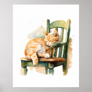 Utskrift av Tabby katt i orange Poster