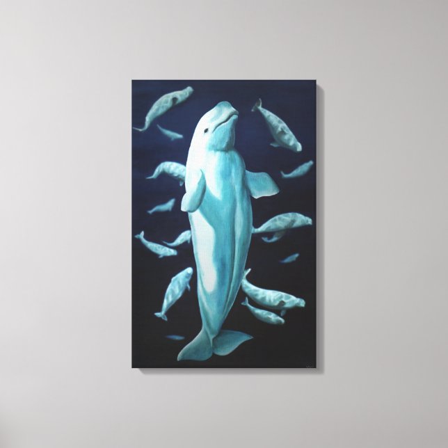 Utskrift av utdragen Canvas Beluga Whales Art (Framsida)