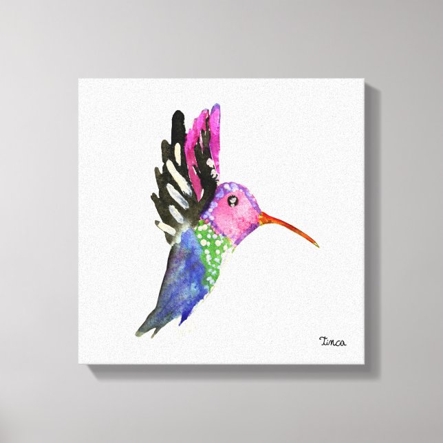 Utskrift av vattenfärg Hummingbird Canvas Wall Art (Framsida)