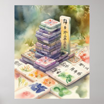Utskrift av vattenfärg Mahjong Art