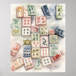 Utskrift av vattenfärg Mahjong Art Poster
