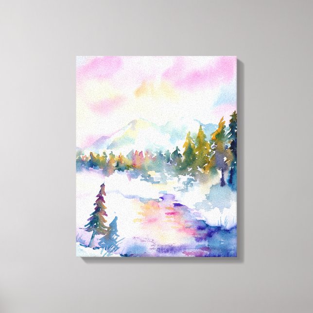 Utskrift av vattenfärg Snö, berg Canvastryck (Framsida)