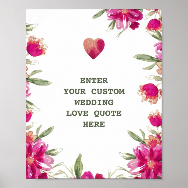Utskrift av vattenfärgsblommor Personligt bröllp K Poster (Framsidan)