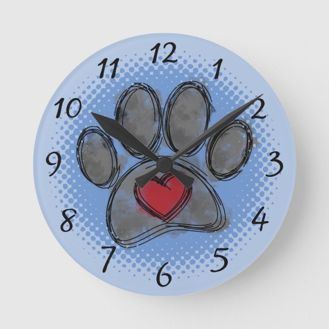 Utskrift av vattenfärgsraster för hund älskare Tec Rund Klocka (Framsida)