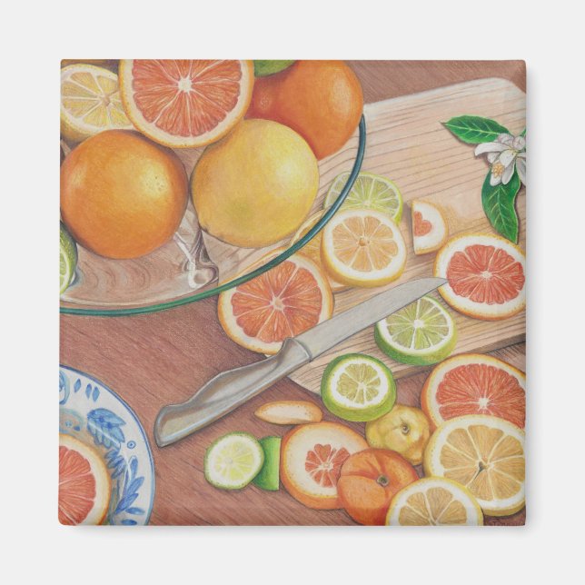 Utskrift av visningen teckning i orange  färgpenna magnet (Framsidan)