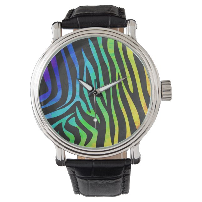 Utskrift av Zebra Black och Rainbow Armbandsur (Framsida)