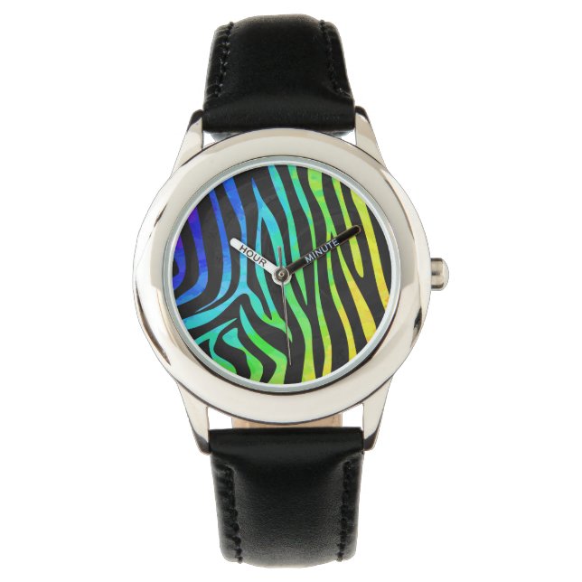 Utskrift av Zebra Black och Rainbow Armbandsur (Framsida)
