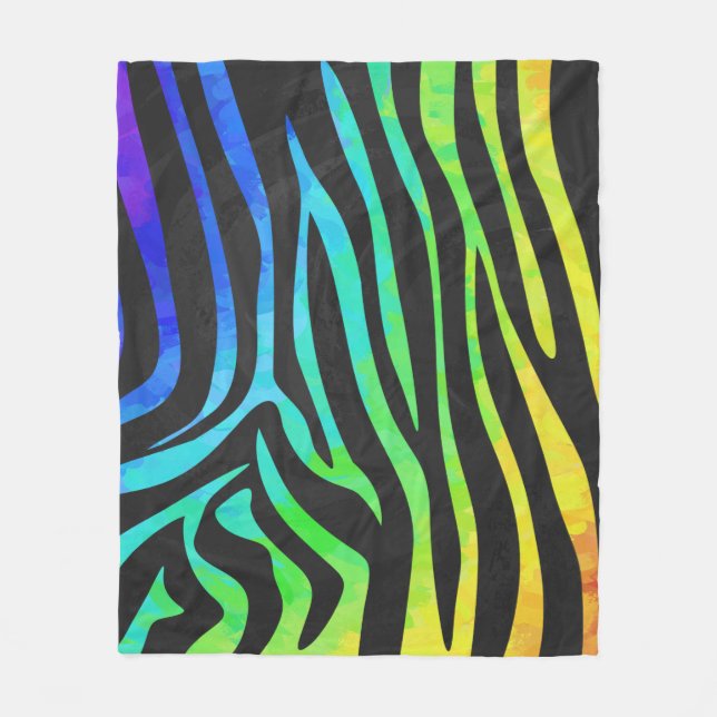 Utskrift av Zebra Black och Rainbow Fleecefilt (Framsidan)