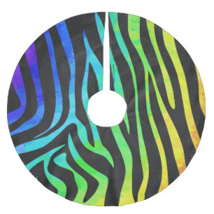 Utskrift av Zebra Black och Rainbow Julgransmatta Borstad Polyester