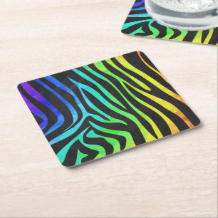 Utskrift av Zebra Black och Rainbow Underlägg Papper Kvadrat