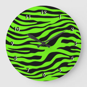 Utskrift från Bright Grönt Zebra Animal Stor Klocka