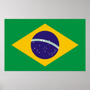 Utskrift med Flagga av Brasilien Poster