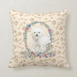 Utskrift och Blommigt av Hund - färgruta Kudde