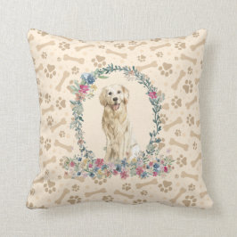 Utskrift och Blommigt av utskrift av Hund med gyll Kudde