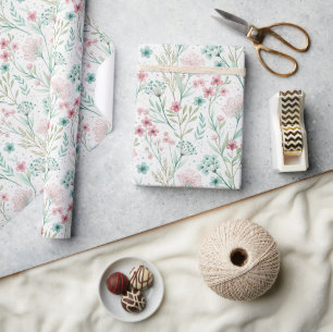 utskrift och mjuk Grönt av vår Wildblomma Presentpapper