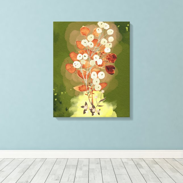 Utskrift på sträckt canvas blommor på grön bakgrun (Insitu (trägolv))
