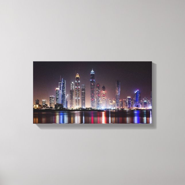 Utskrift på sträckt canvas - Dubai Skyline natteti (Framsida)
