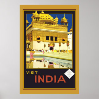 Utskrift Retro Vintage Bild Resa Indien Poster