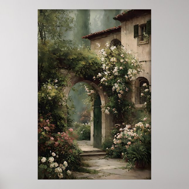Utskriftbar Cottage Garden väggkonst, vårantikt Poster (Framsidan)