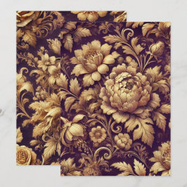 Utskriftbar lila och guldfärgad viktoriansk blommö inbjudningar