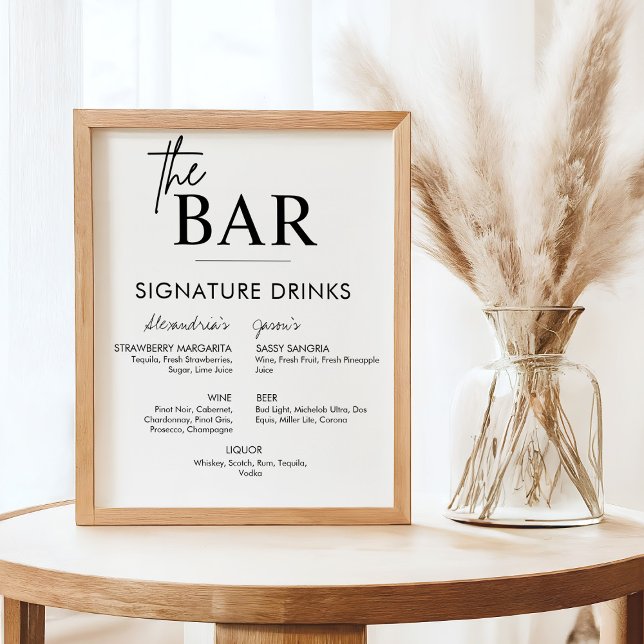 Utskriftbar meny för signaturdrycker på bröllopsba poster (Custom wedding bar sign, signature drinks sign)