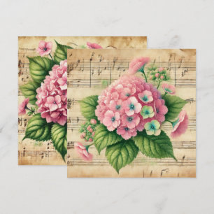 Utskriftbar Vintage Rosa & Grön Hortensia Scrapboo Inbjudningar