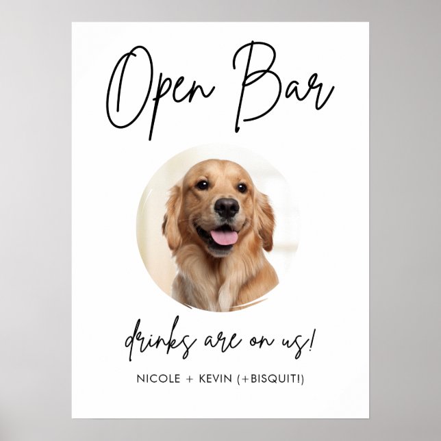 Utskriftbart bröllopsskylt för hund med öppen bar  poster (Framsidan)