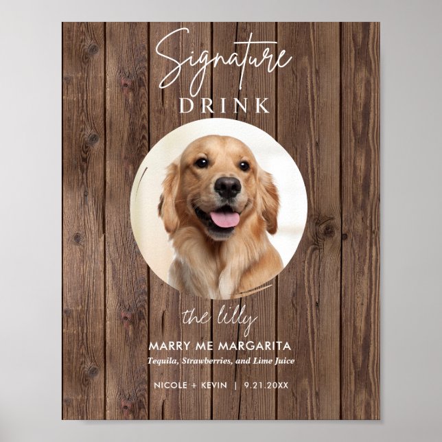 Utskriftbart hundbröllop signaturdrycker Barskylt Poster (Framsidan)