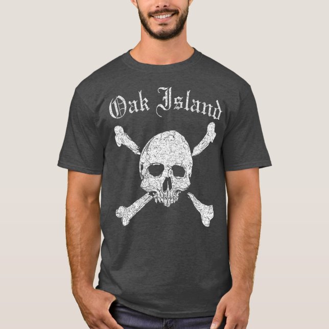 Utskriften av oak Island Skull Crossbone Distress T Shirt (Framsida)