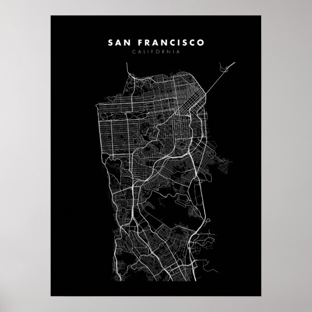 Utskriften av San Francisco Karta Poster Papper sv (Framsidan)
