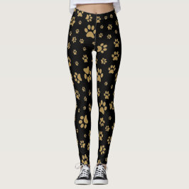 Utskriften Mönster i Cute Black och Old Guld Paw Leggings