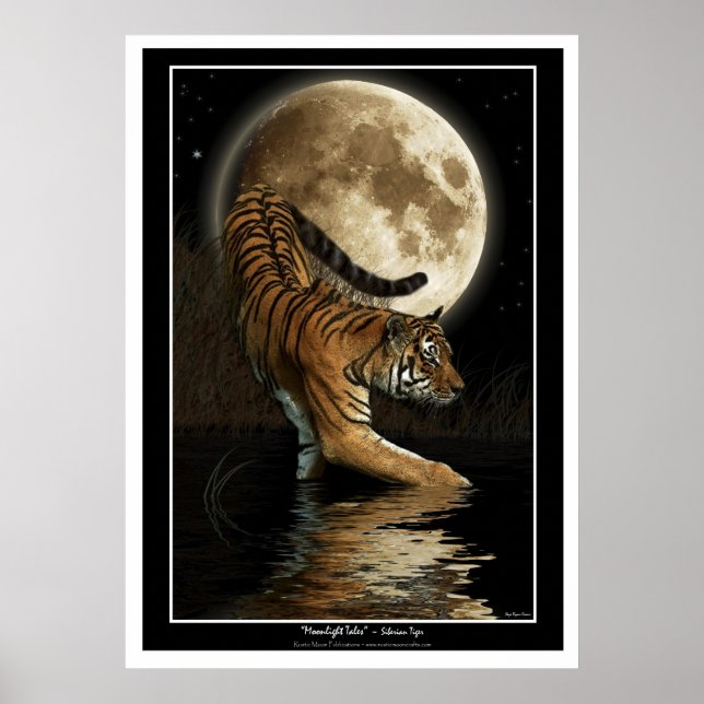 Utskrifter och Poster med Bengal Tiger & Måne Art (Framsidan)